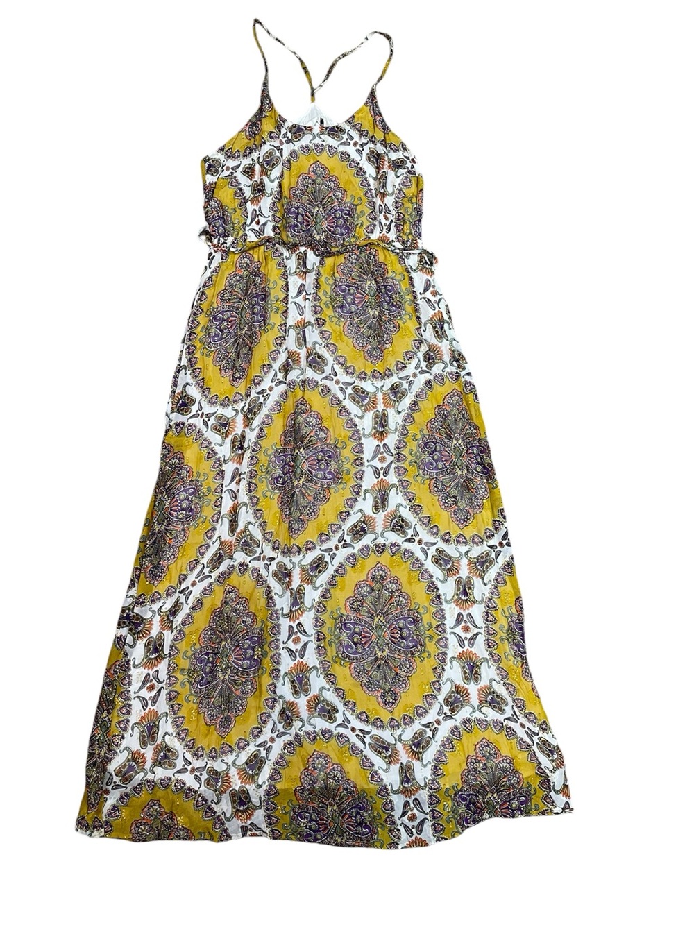 Anthropologie AKEMI + KIN Medallion Gold Metallic Maxi Dress Size L
